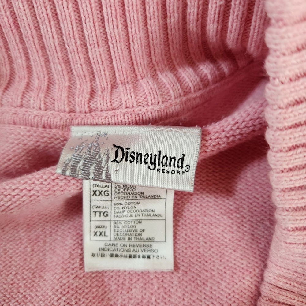 Vtg Disneyland Resort Tinkerbell Full Zip Pink Cardigan Sweater XXL Elbow Patch - Picture 11 of 13